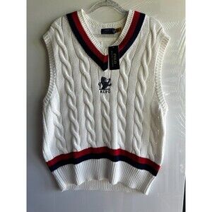 NWT $298 Polo Ralph Lauren MEN'S Vest  logo-appliqué cotton vest cable knit NEW